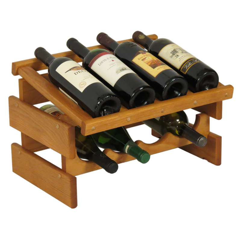Geis 8 Bottle Solid Wood Tabletop Wine Bottle Rack, Medium Oak