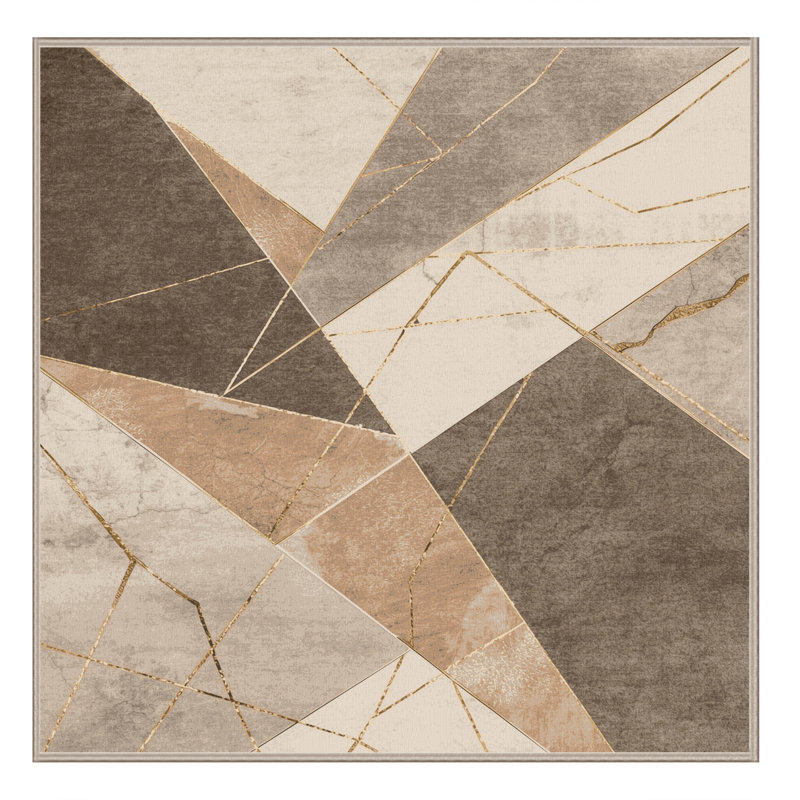 Machine Washable Roslindale Posh & Luxe Geometric Rug in Beige – Beige Binding, 4' Square