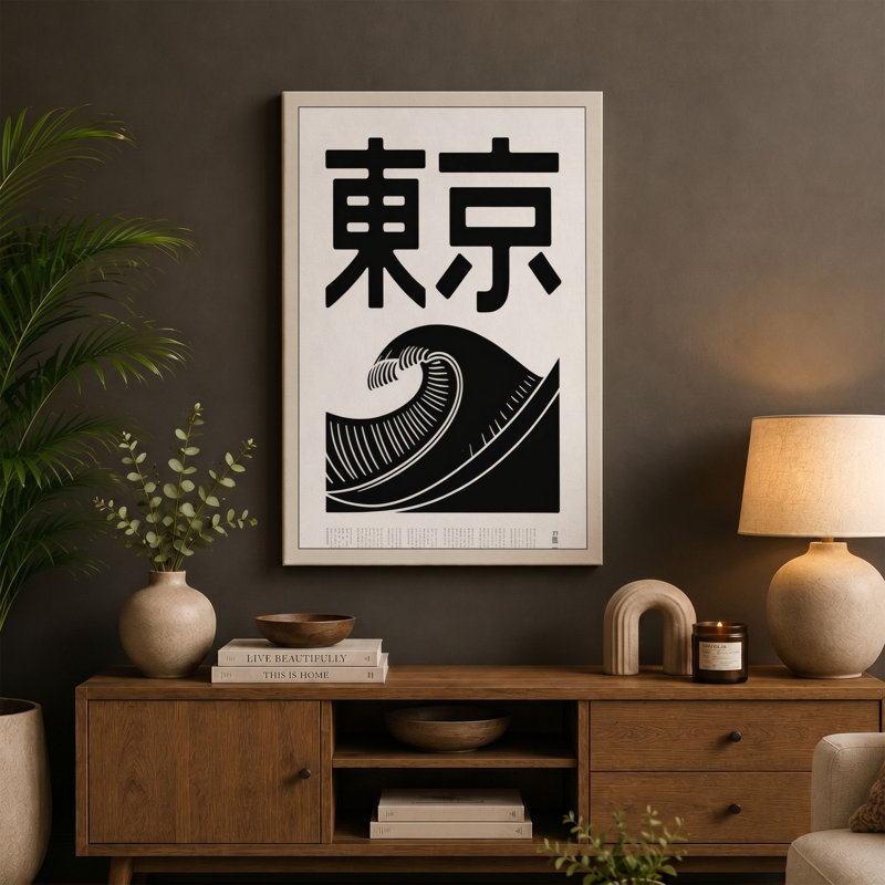 Tokyo Architecture Japandi - Wrapped Canvas, 24x16 - 61.0 x 40.6 cm, Sage Border