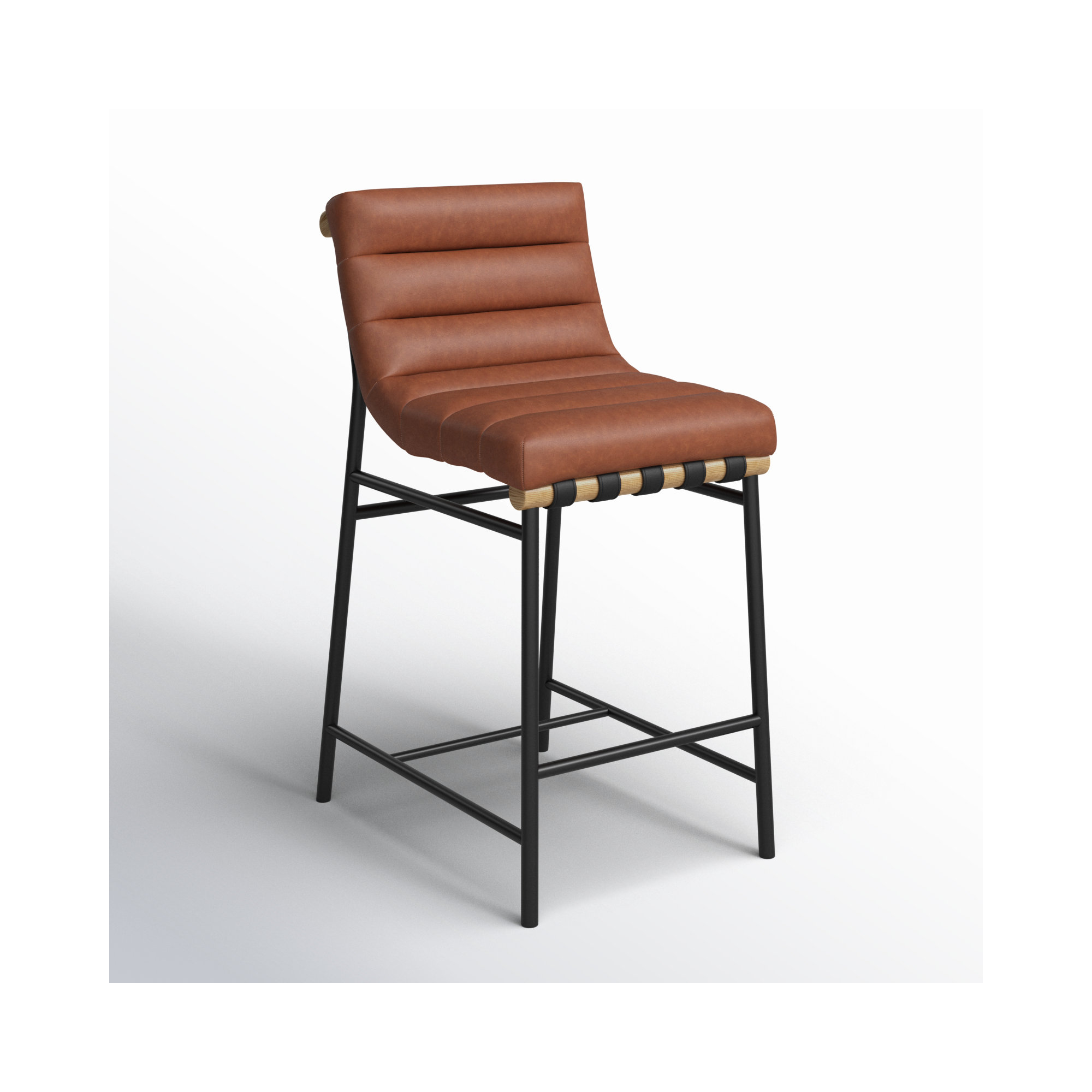 Vincentas Counter Stool, Cognac Faux Leather, Counter Stool (26.4" Seat Height)