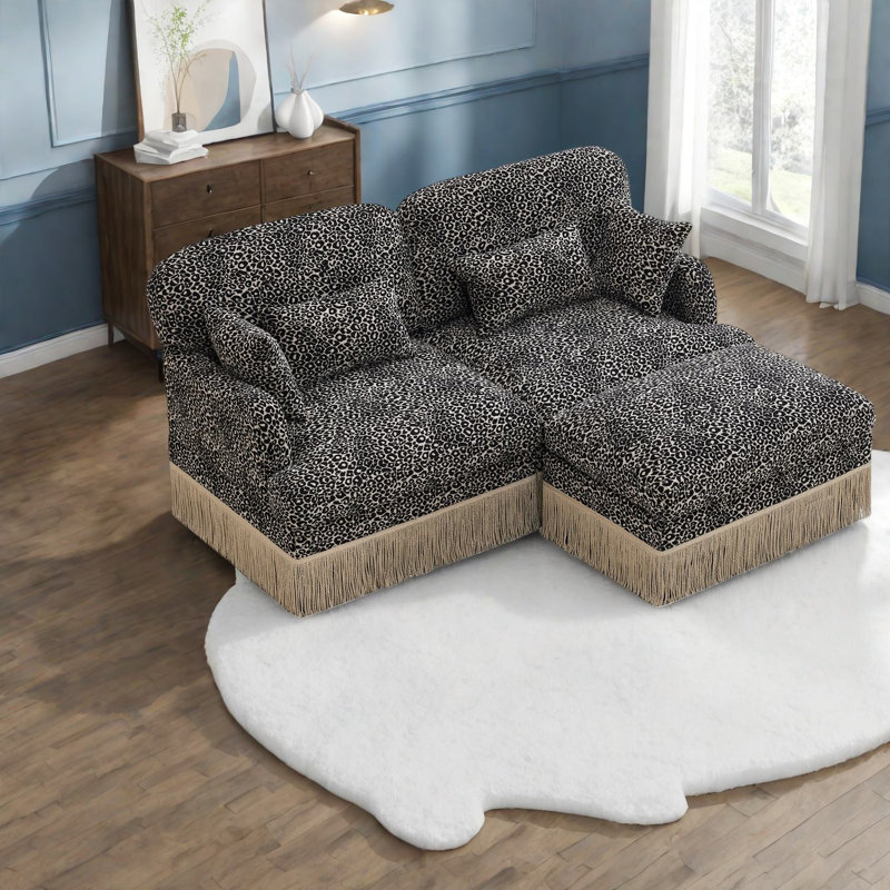 Deep Seat Sofas, Chenille Modular Leopard Modern Style For Home