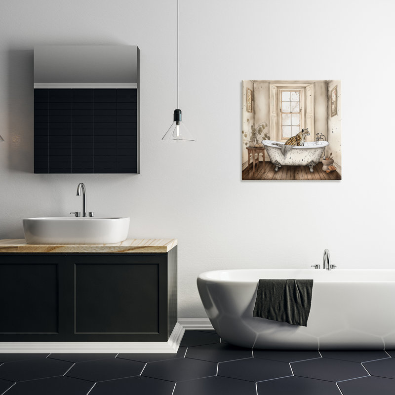 Toile neutre Leopard Bathtime, design par Sasha, H 24 po x l 24 po