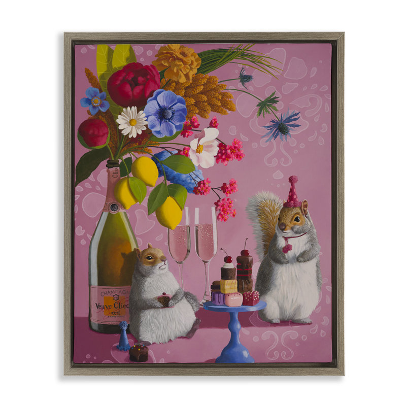 Cadre flottant écureuil et bouquet Party Hat, design par Heather Gauthier, Cadre flottant orme Montalcino, H 21 po x l 17 po