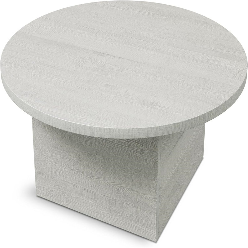 Round Coffee Table,35-Inch Engineered Wood Coffee Table For Living Room,Oak, White Wood
