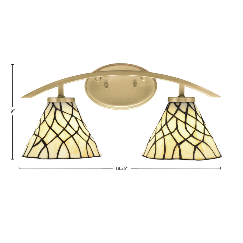 Barre d'éclairage de salle de bain 2 lumières kurve au fini laiton nouvel âge avec verre d'art Sandhill de 7 po