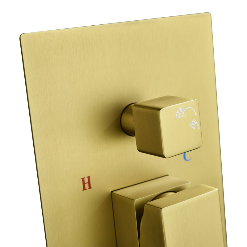 1-Spray Patterns 16 In. Dual Fixed And Handheld Shower Head With Bathtub Faucet 2.5 GPM In Brushed Gold