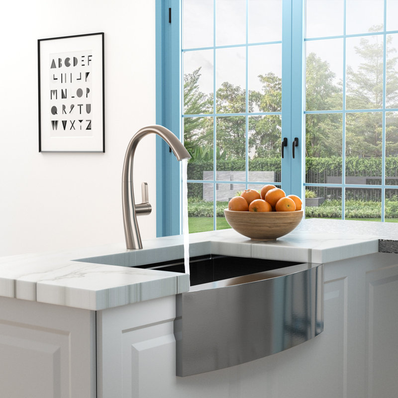 Robinet de cuisine avec douchette extractible, nickel brossé