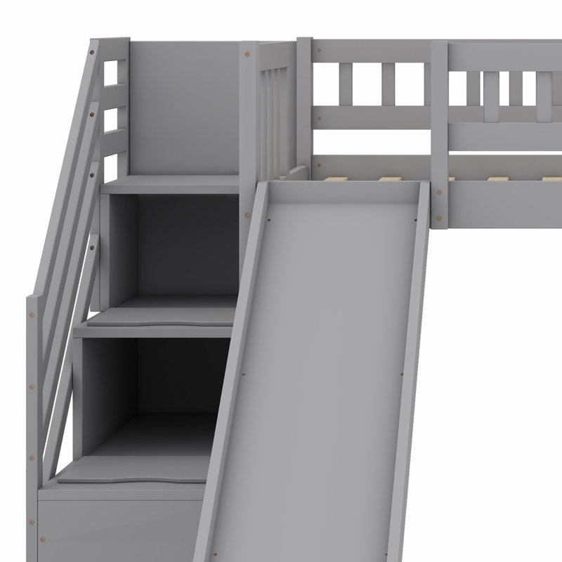 Loft Bed With Storage Stairs And Slide, Gray