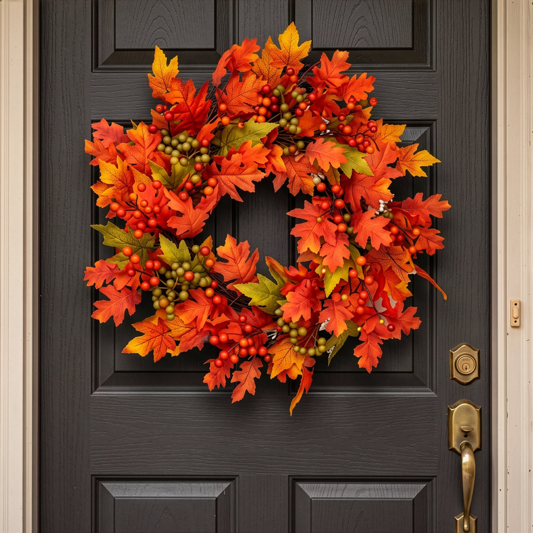 AUTUMN BLAZE - 26" Wreath with Warm White LED Microbulbs