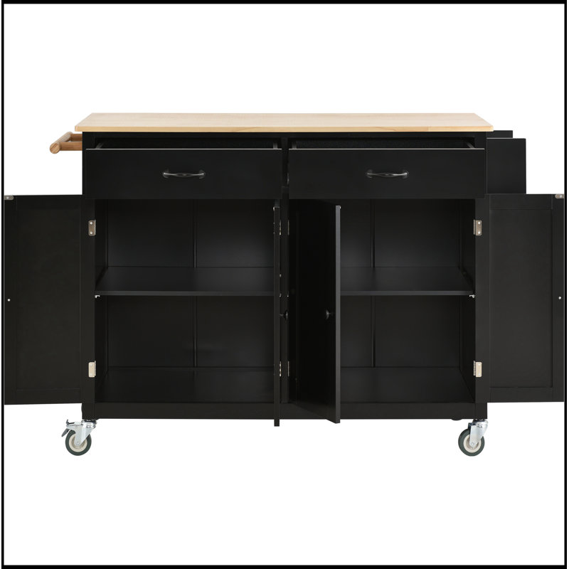 Kitchen Island Cart with Solid Wood Top and Locking Wheels, Black