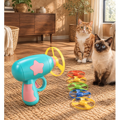 Lanceur de disque Blue Cat Ritch avec 5 hélices volantes colorées, jouet interactif en forme de soucoupe volante pour l'enrichissement, l'entraînement et la poursuite des chats