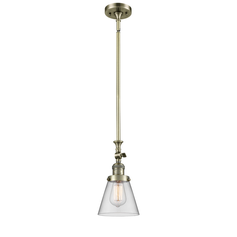 Luminaire suspendu conique 1 lumière Hannan, Transparent, Noir mat, Aucune ampoule incluse