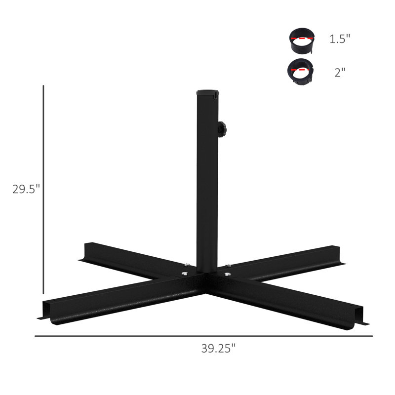 Base de parasol noire à base croisée pour l'extérieur, offrant un support de parasol stable en noir