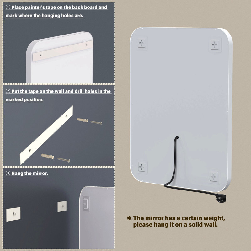 Bathroom Vanity Mirror With Light For Wall Smart Led Frame Makeup Mirror For Over Sink Dimmable 3 Colours Temperature Anti-Fog Memory Function Vertical & Horizontal