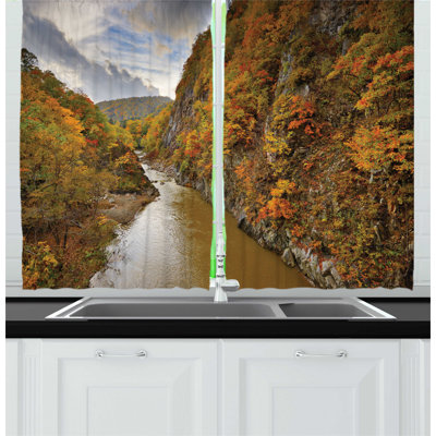 2 Piece Nature Scene Toyohira River Flowing Between Forest Mountains in Autumn Colors Kitchen Curtain Set -  East Urban Home, 3D030FFF5A3A451989B76A69E2A6F864