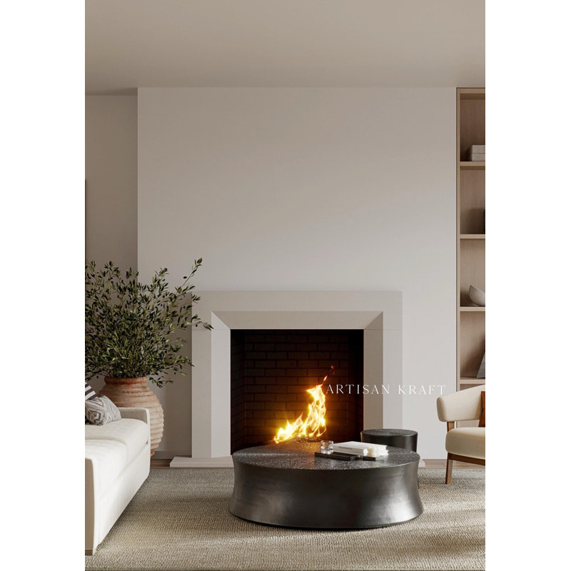 Beveled Cast Stone Fireplace Surround with Standard Hearth, Gray, 6" D x 54" H x 72" W