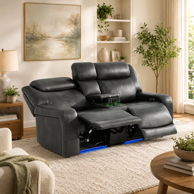 Velnoria Arden Brown Fabric Power Reclining Loveseat With Storage Console And Cup Holders