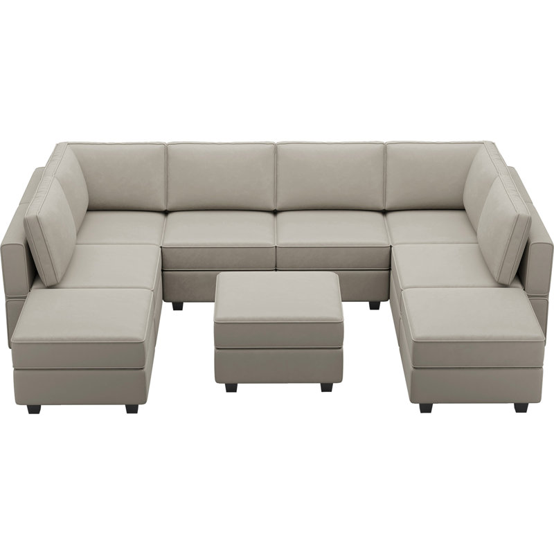 Canapé modulaire en velours modulaire en U avec repose-pieds avec rangement de 116,6 po Wylodene, Velours gris velours