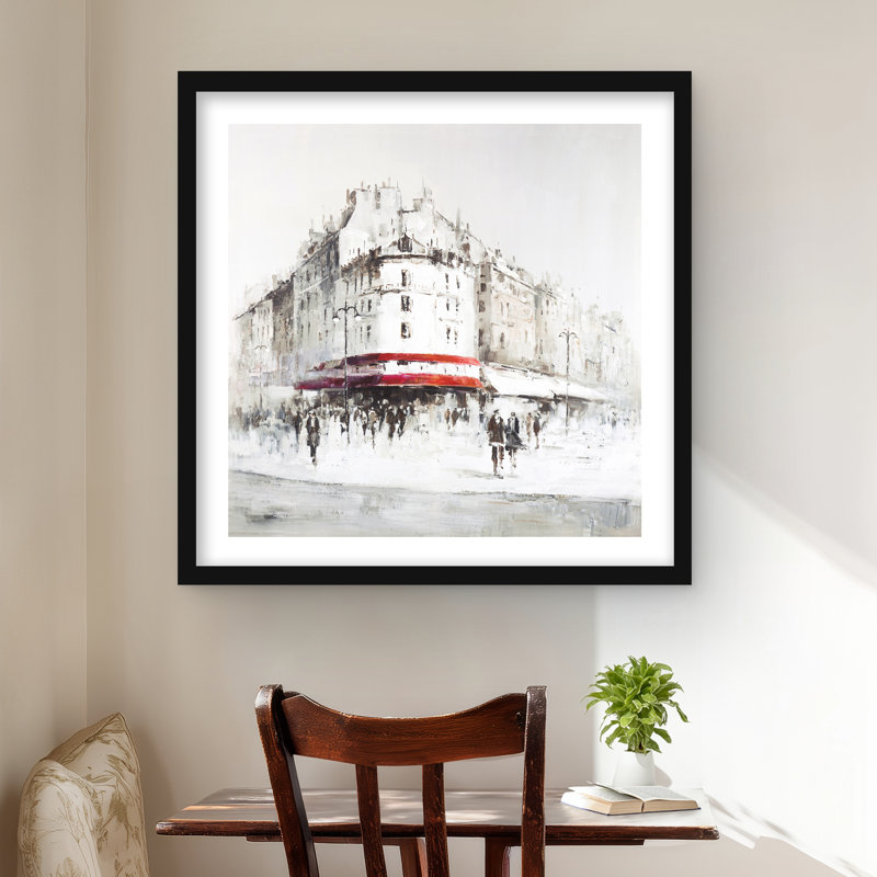White Street avec des accents rouges - impression encadrée avec passe-partout, Noir