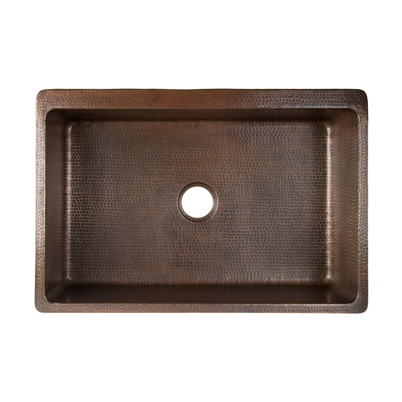 37" Hammered Copper Farmhouse Sink with Scroll Design