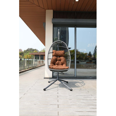 Fauteuil à œufs à coussin avec support, balançoire suspendue en osier d'extérieur avec porte-gobelet, garde-corps et coussins amovibles, convient au balcon, panier de loisirs universel d'intérieur et d'extérieur, tous