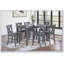 Modern Style Grey Counter Height Dining Table with 6 Cushioned Nailhead X-Cross Back Chairs, Perfect for Contemporary Homes.