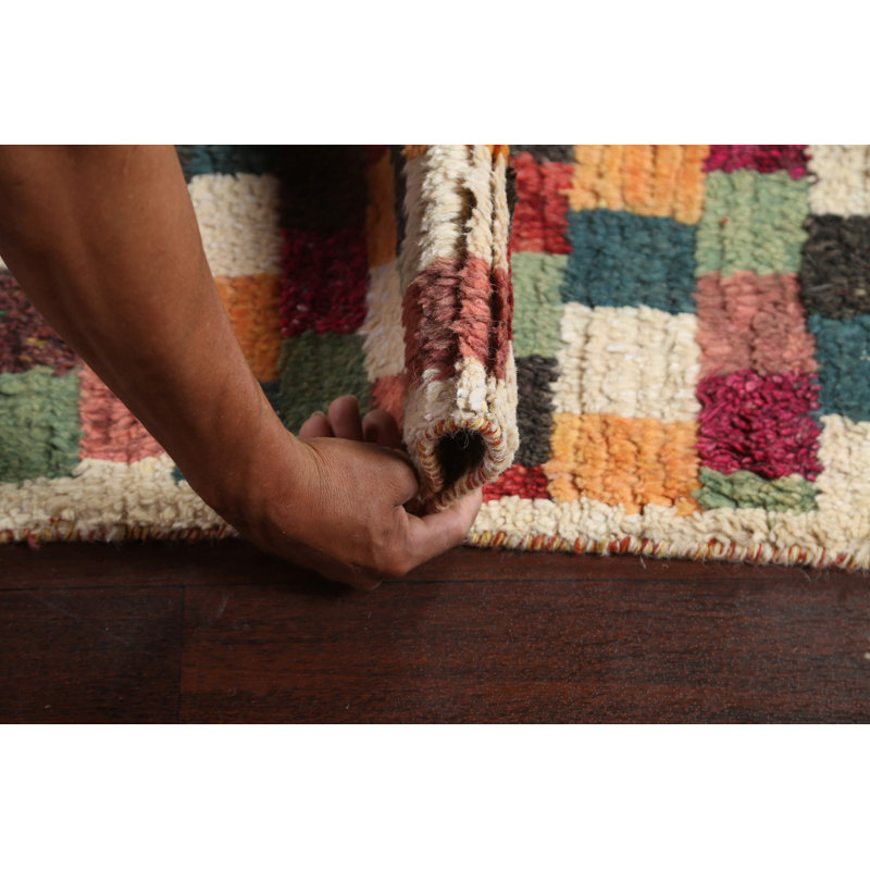 Tapis multicolore en laine noué à la main de conception unique 9 pi 3 po x 12 pi 7 po