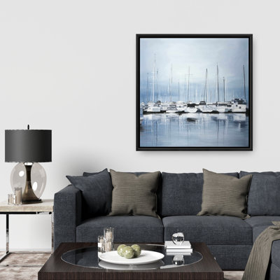 Boats at the Dock 2 - Marine Coastal Framed Canvas Decor
