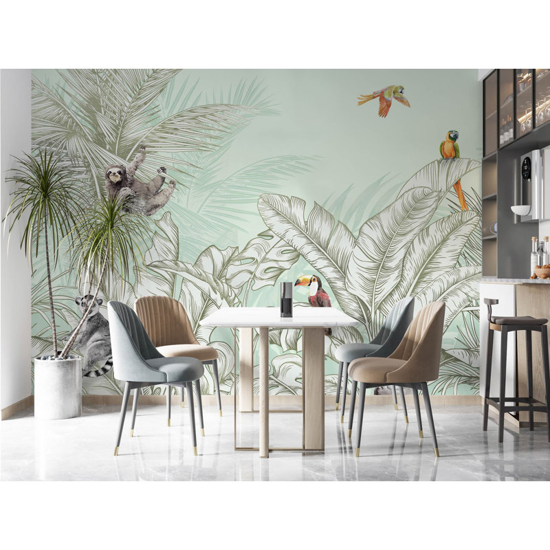 Papier peint faune jungle tropicale, L 117,96 po x l 175 po, Vert