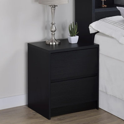Table de chevet 2 tiroirs en bois avec lumières DEL et USB en noir