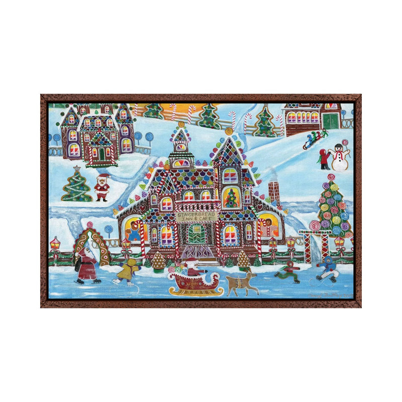 Christmas Gingerbread Inn And Cafe by Cheryl Bartley - Print on Canvas, Classic Brown Wood Framed, 66.04 cm H x 45.72 cm W