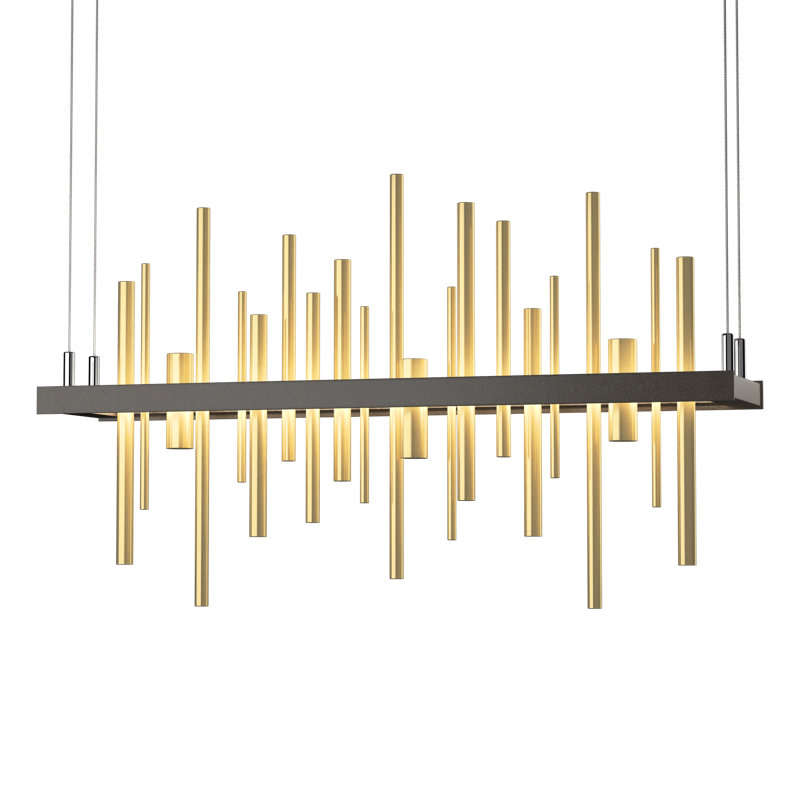 Luminaire suspendu linéaire à 1 lumière DEL pour ilot de cuisine Cityscape, Laiton moderne, Fumée foncée