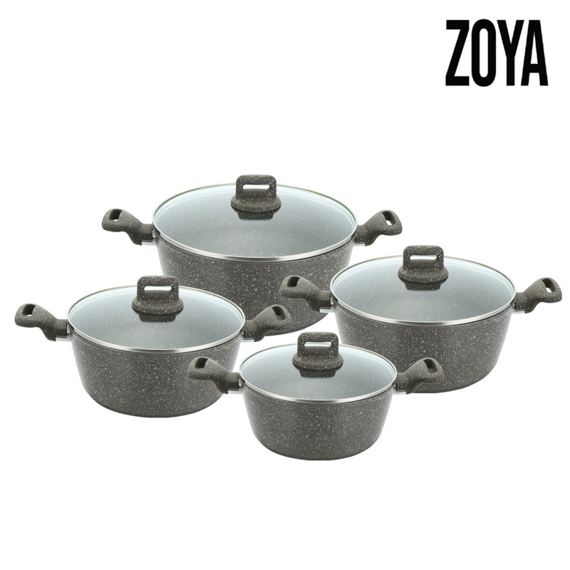 ZOYA 8 - Piece Non-Stick Cookware Set, Grey