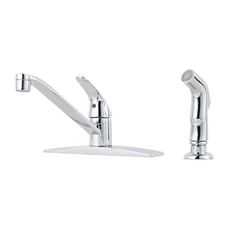 Robinet de cuisine à 1 poignée avec douchette latérale en chrome poli Pfirst Series, Chrome poli