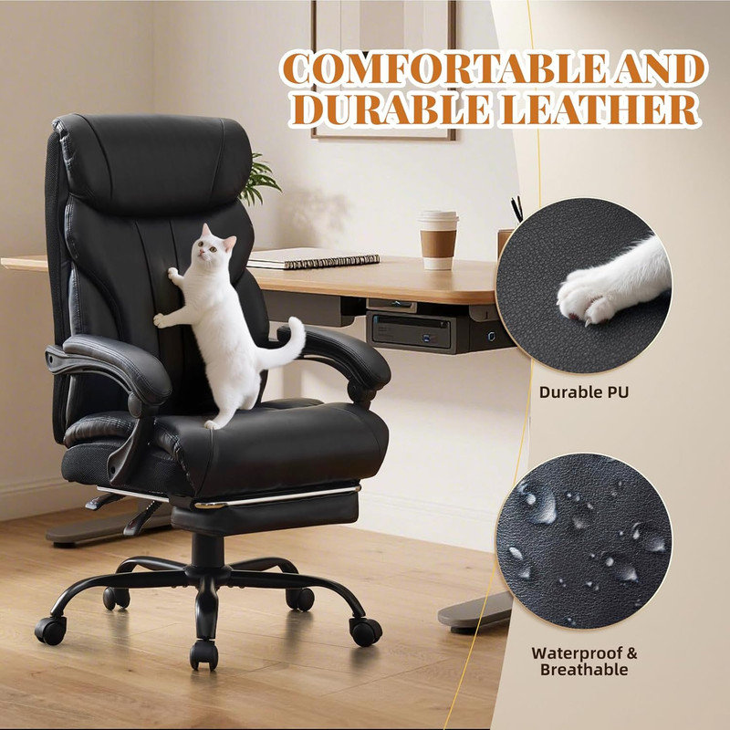 Big & Tall Office Chair 500LBS Capacity, Ergonomic Gaming Chair with Footrest for Adults, Black