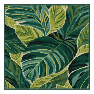 Machine Washable Botanical Green Area Rug