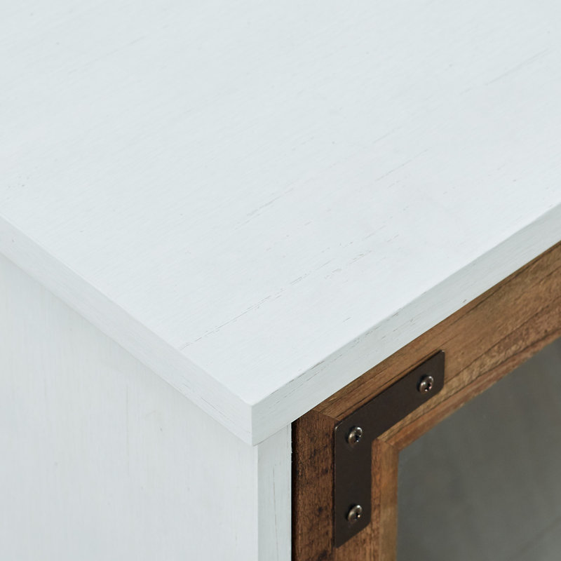 Meuble télé pour téléviseur de 65 po ou moins avec fenêtre en verre à deux tons Modern Farmhouse - blanc brossé / chêne rustique sur place