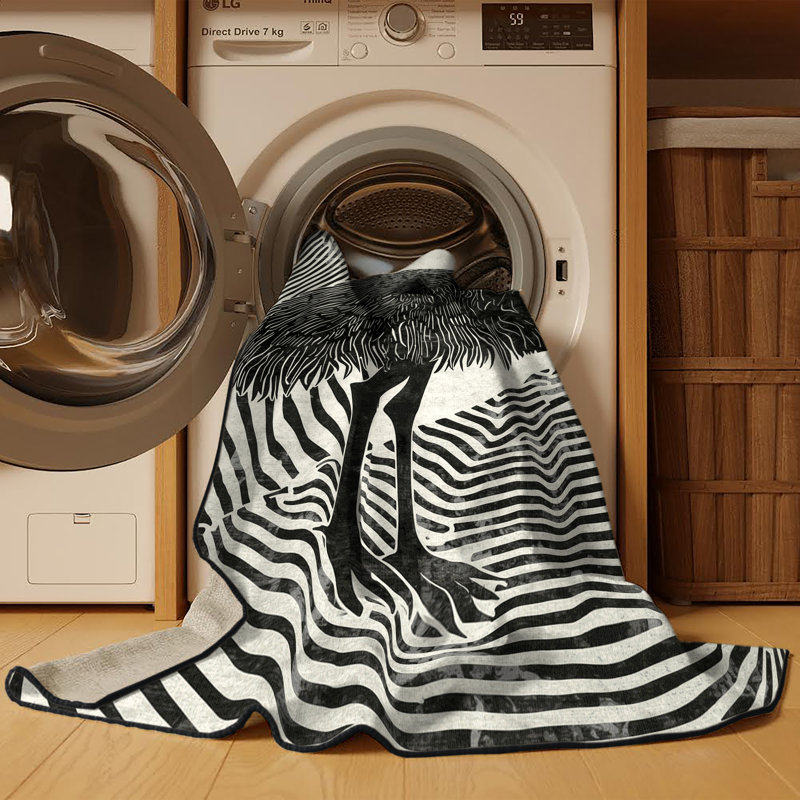 Machine Washable Peirsen Ostrich Modern Striped Rug in Gray – Black Binding, 5x8