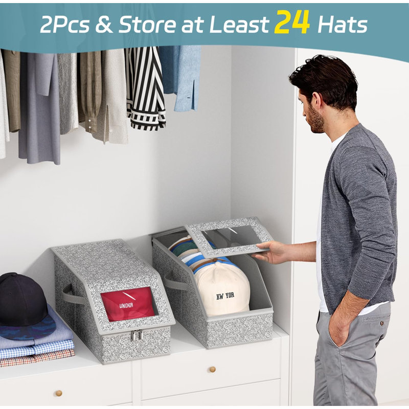 2 casiers de rangement empilables pour casquettes de baseball, gris
