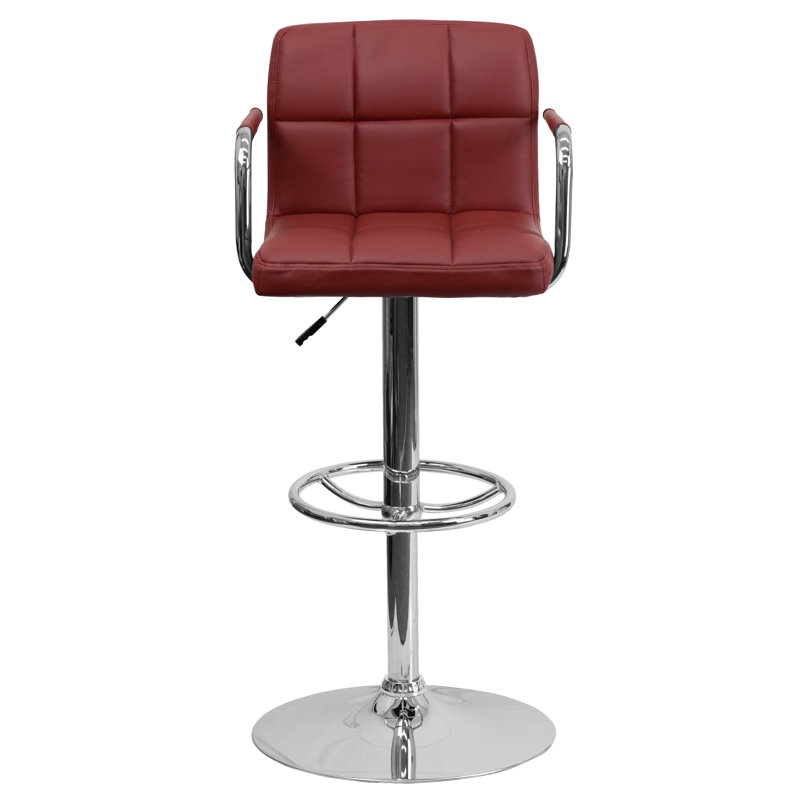 Burgundy Adjustable Height Swivel Bar Stool with Chrome Base