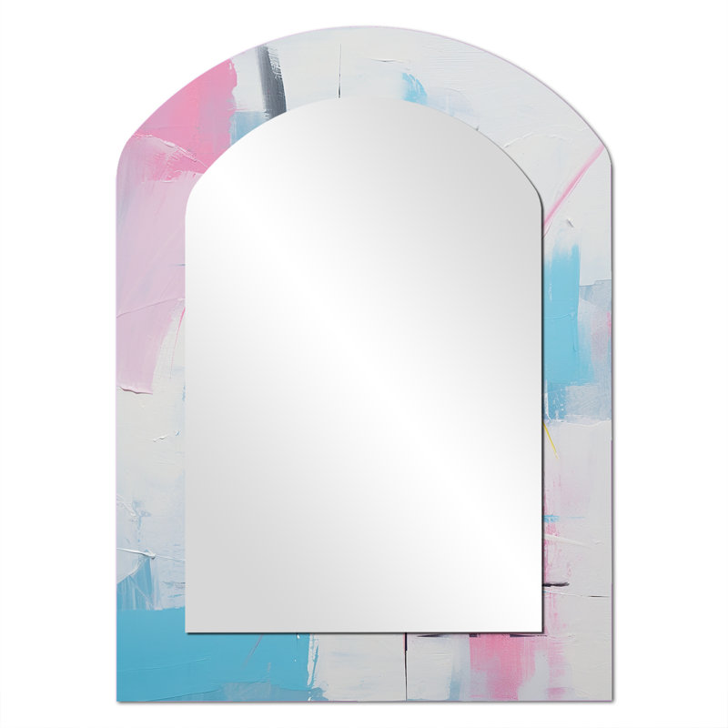 Subtil pastel rose Strokes - peinture abstraite arche miroir, miroir mural décoratif asymétrique bleu, impression d'art en métal