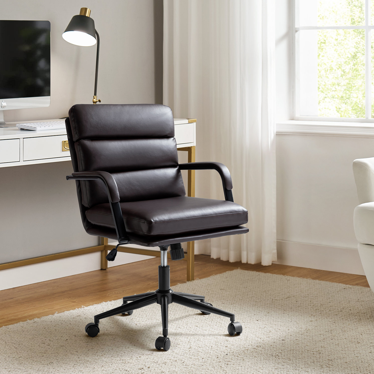 Anagrace Leather Office Chair with Lumbar Support, Brown Pebbled Faux Leather