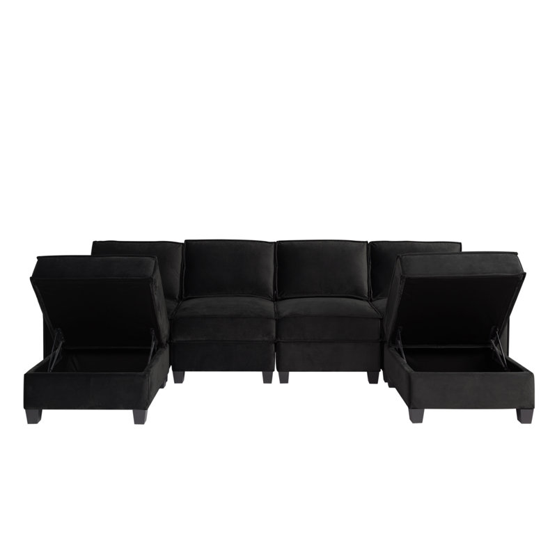 Canapé modulaire et méridienne Emmaliese, Velours noir
