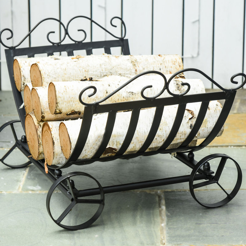 Porte-bûches incurvé en bois avec support à bûches Red Barrel Studio® 23 po