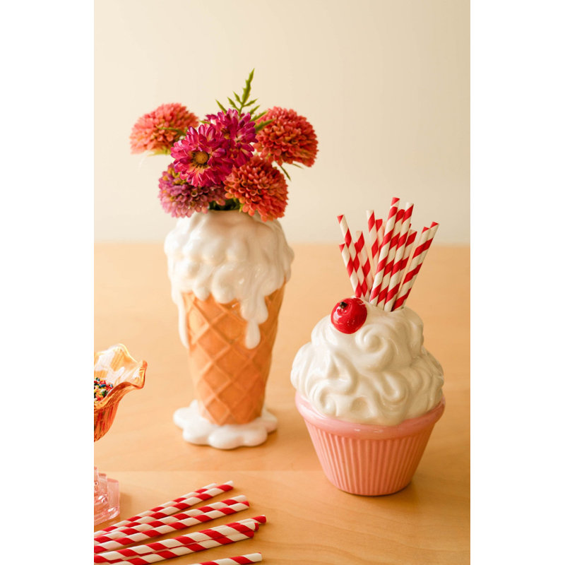  Ensemble de 2 vases en céramique crème glacée à la vanille, 8,5 po H, 2