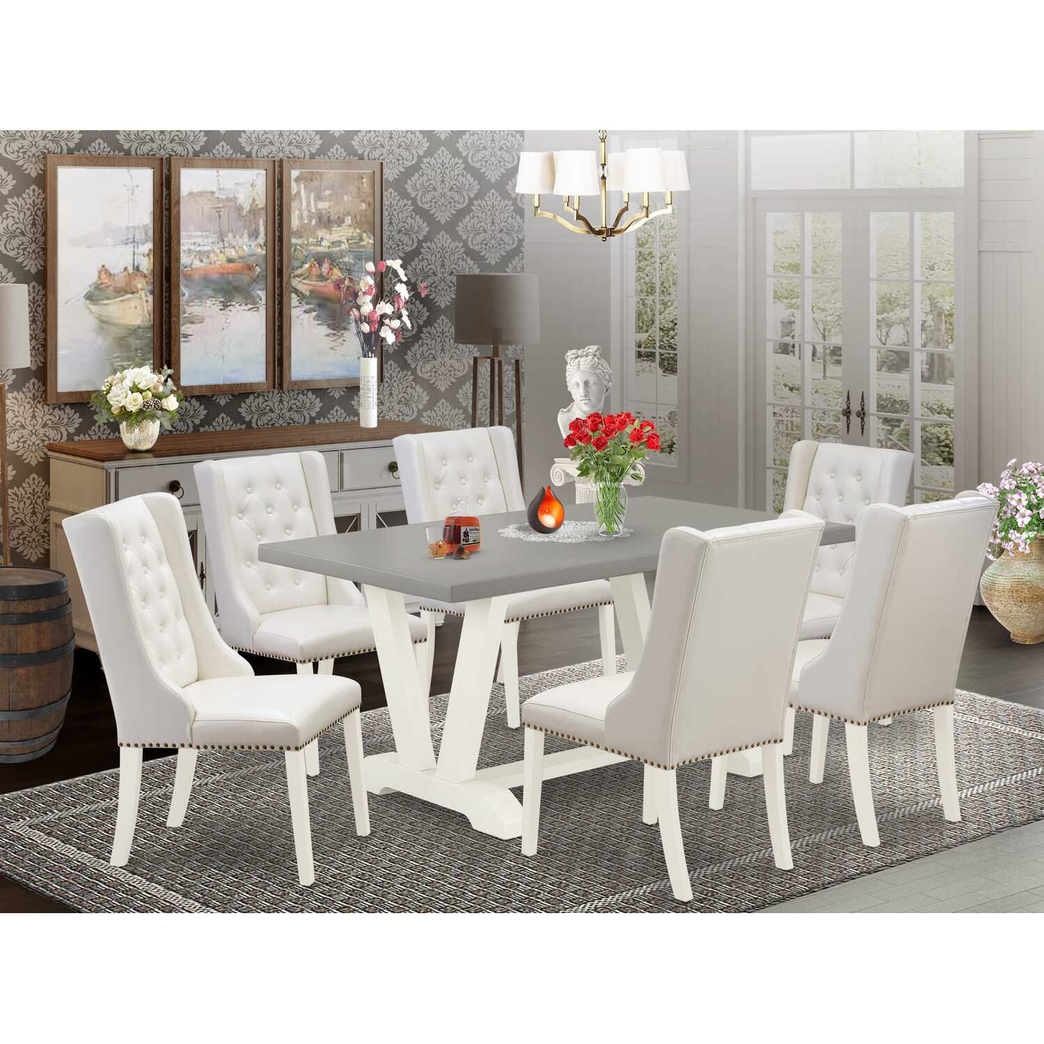 Rosalind Wheeler 7-Piece Natural Oak Finish Solid Wood Top Dining Table ...