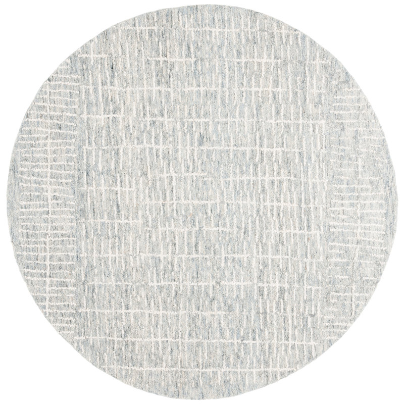 Victoriarose Hand Tufted Wool/Cotton Abstract Rug in Light Blue/Ivory/Blue, Round 6'