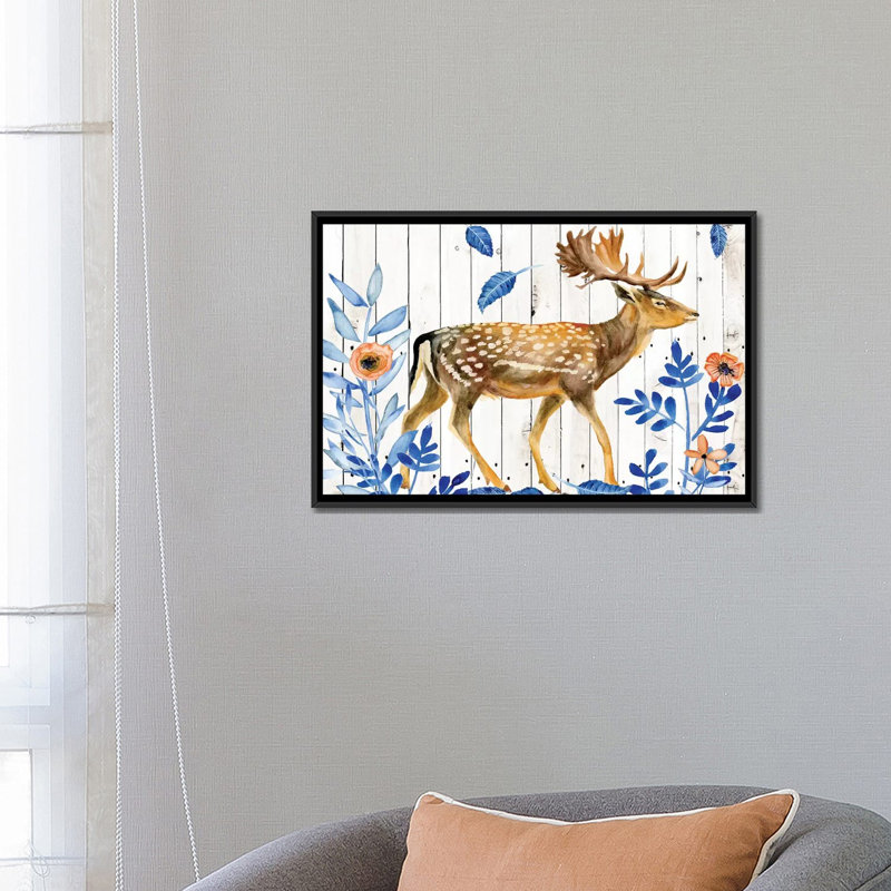 «Dear Deer I», reproduction sur toile, H 18 po x l 26 po x P 1,5 po, Toile encadrée noire, Blanc