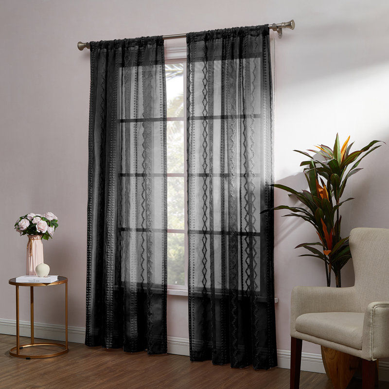 Haldeman Semi Sheer Curtain Single Panel, 52" W x 84" L, Black