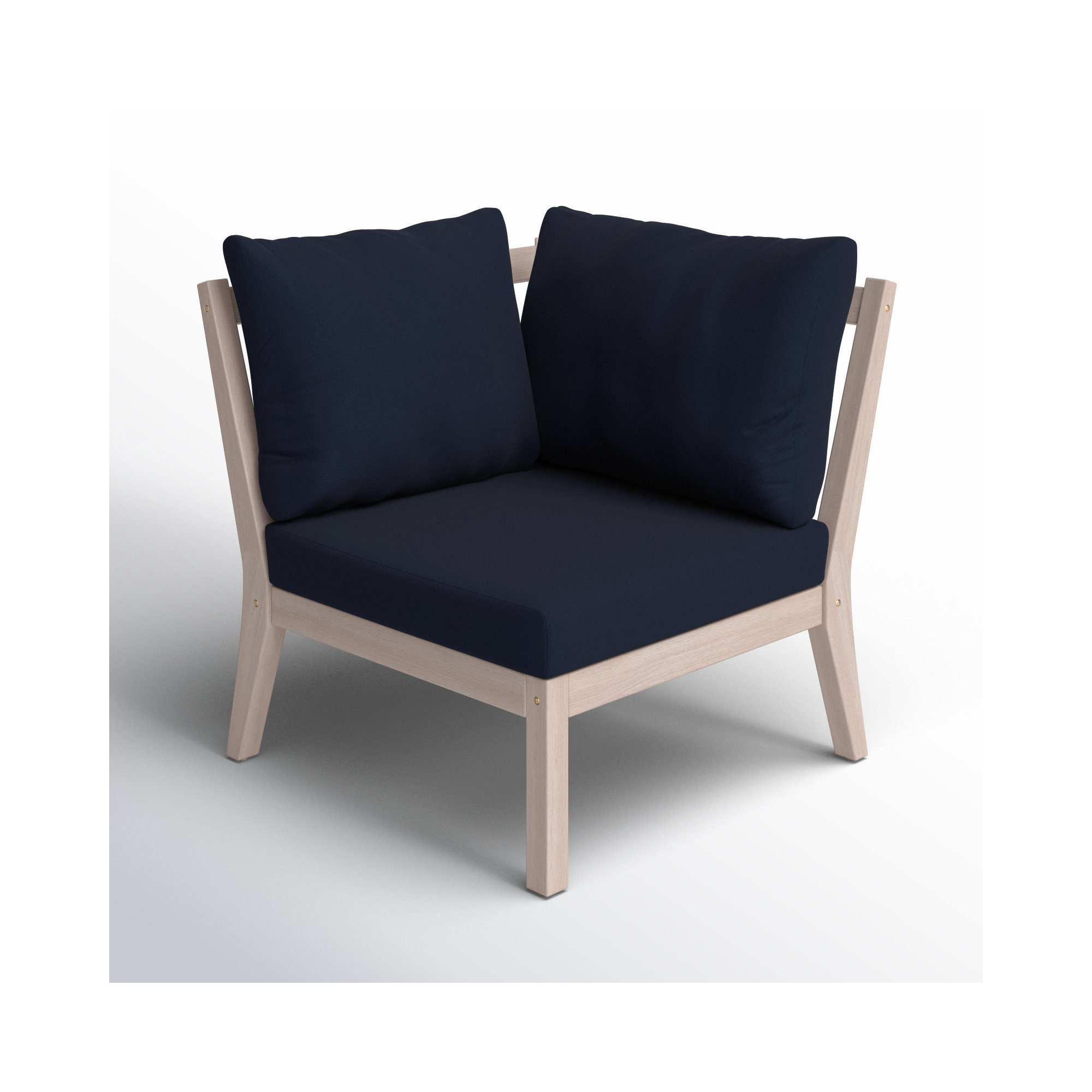 Amina Outdoor Solid Wood Acacia Corner Chair with Cushions, Navy